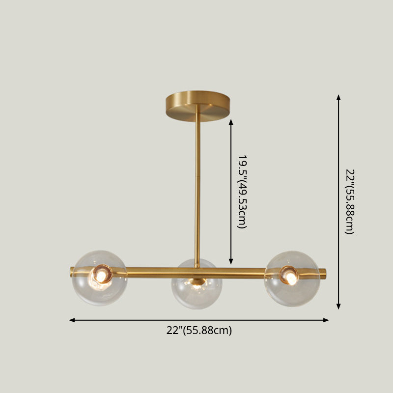 Modern Minimalism Linear Gold Island Pendant Lighting Spherical Glass Island Ceiling Light for Dining Table