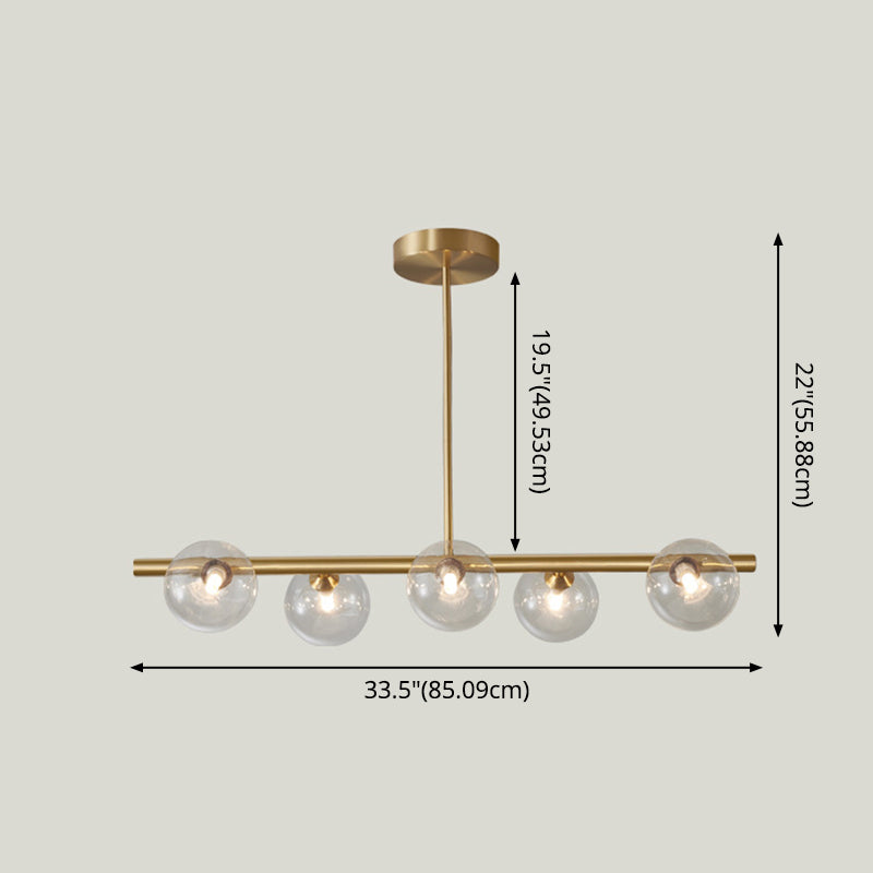 Modern Minimalism Linear Gold Island Pendant Lighting Spherical Glass Island Ceiling Light for Dining Table