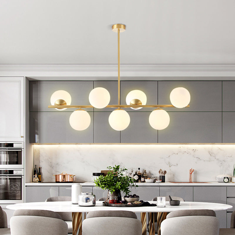 Mid-Century Gold Island Pendant Lighting 7 Light Spherical Glass Island Ceiling Light for Dining Table
