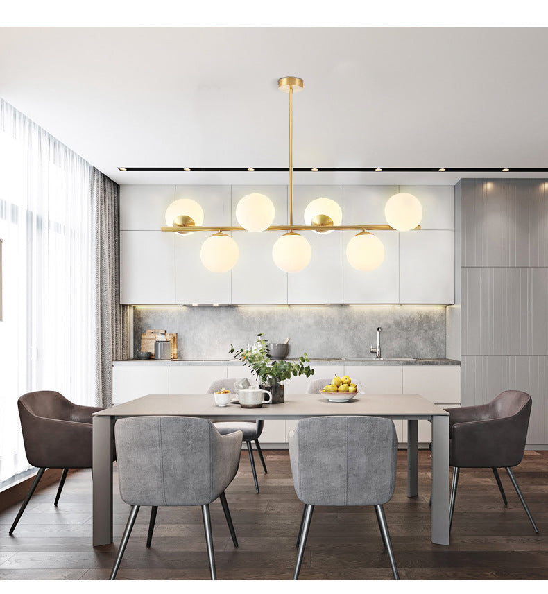 Mid-Century Gold Island Pendant Lighting 7 Light Spherical Glass Island Ceiling Light for Dining Table