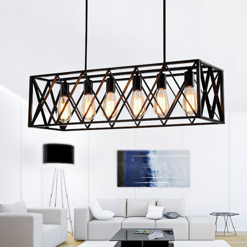 Black Industrial Island Pendant Lighting Cross Framed Box Iron Island Ceiling Light for Dining Table