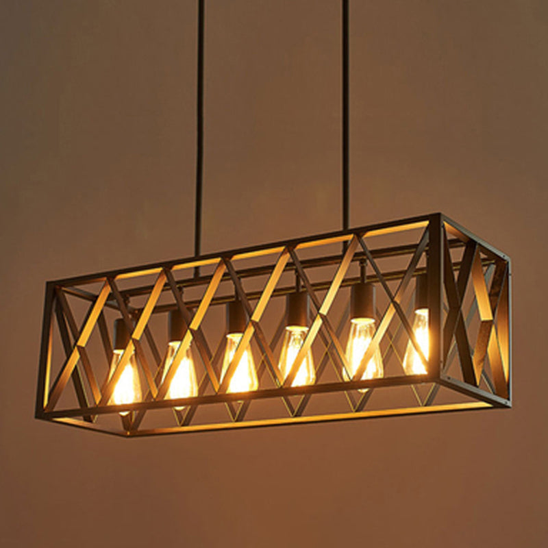 Black Industrial Island Pendant Lighting Cross Framed Box Iron Island Ceiling Light for Dining Table