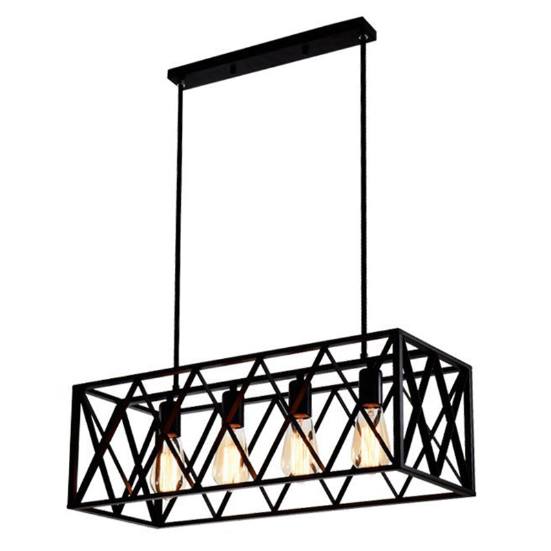 Black Industrial Island Pendant Lighting Cross Framed Box Iron Island Ceiling Light for Dining Table