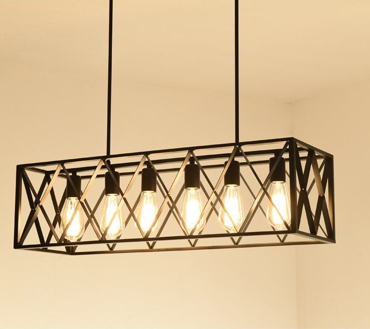 Black Industrial Island Pendant Lighting Cross Framed Box Iron Island Ceiling Light for Dining Table