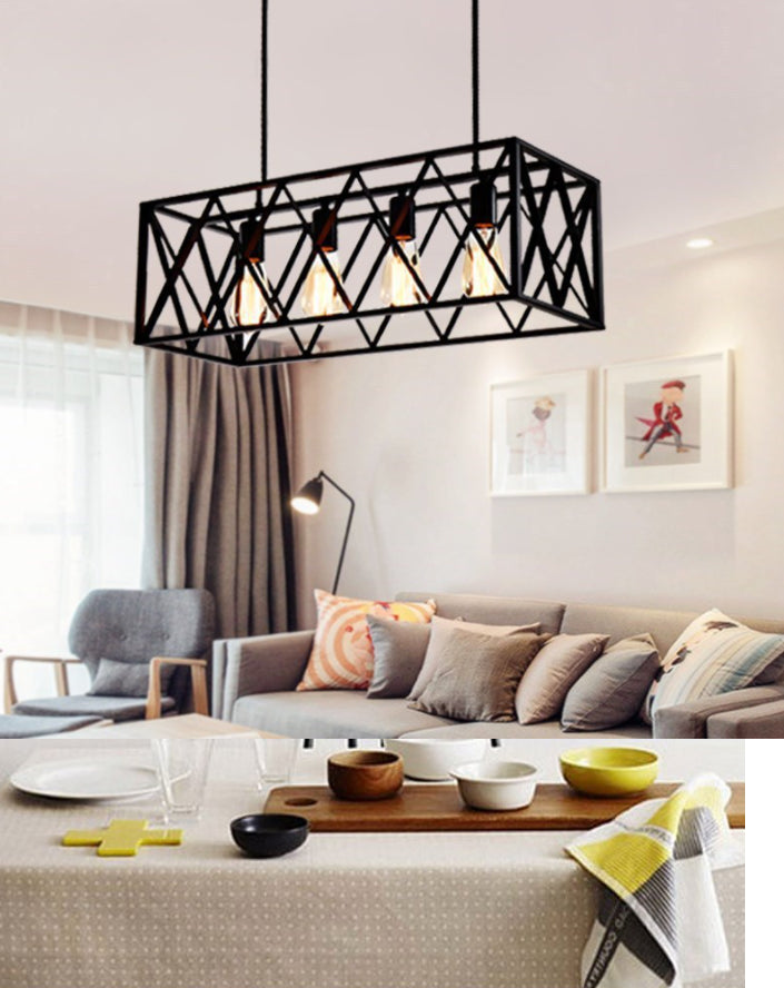 Black Industrial Island Pendant Lighting Cross Framed Box Iron Island Ceiling Light for Dining Table