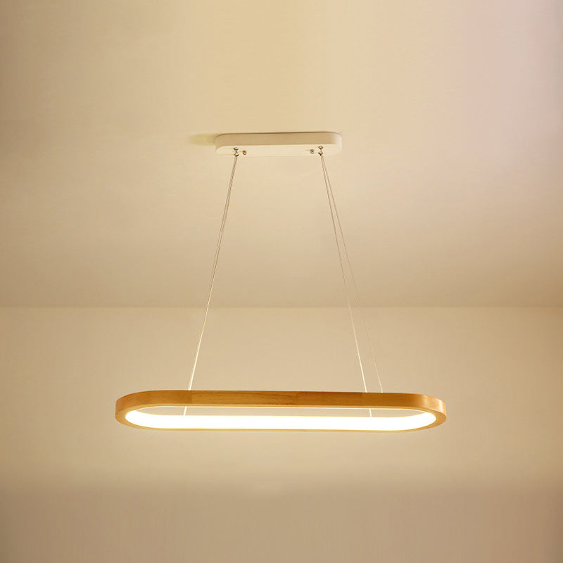 Modern Minimalism Wood Island Pendant Lighting Elliptic LED Island Ceiling Light for Living Room