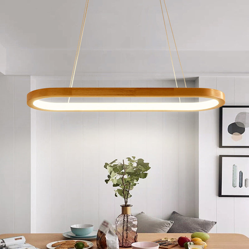 Modern Minimalism Wood Island Pendant Lighting Elliptic LED Island Ceiling Light for Living Room