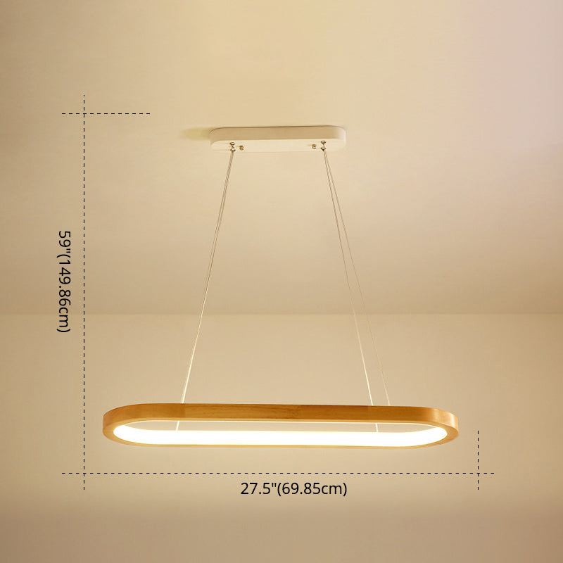 Modern Minimalism Wood Island Pendant Lighting Elliptic LED Island Ceiling Light for Living Room