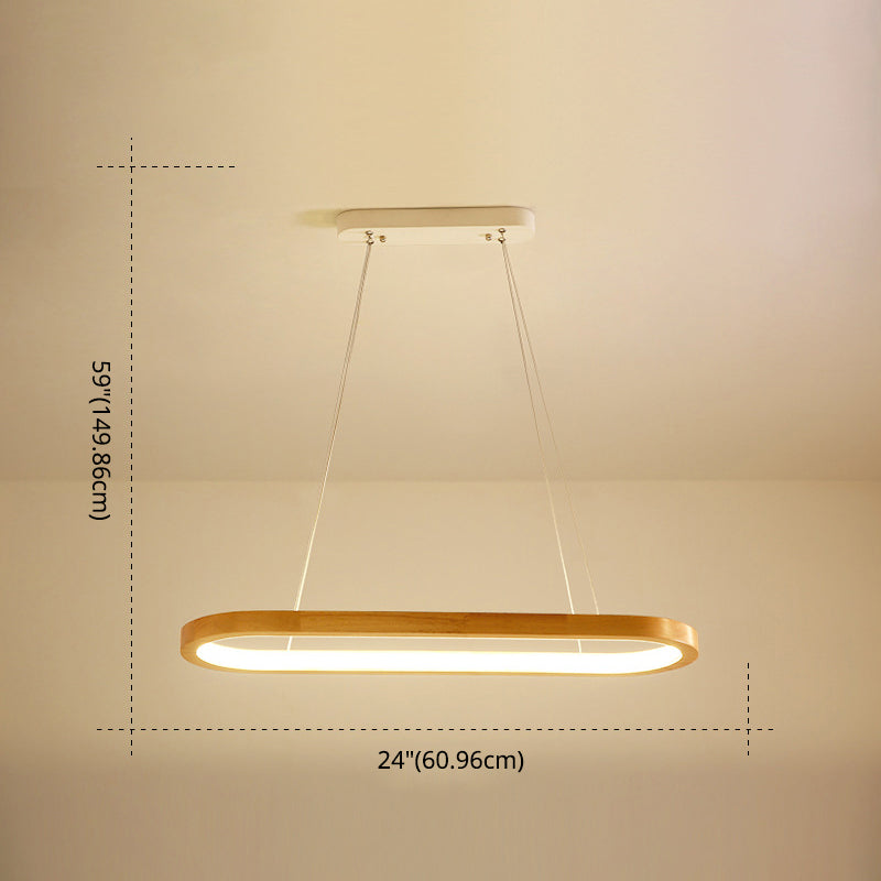 Modern Minimalism Wood Island Pendant Lighting Elliptic LED Island Ceiling Light for Living Room