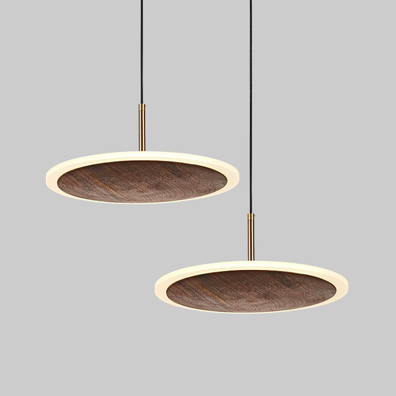 Luce a ciondolo in legno di noce marrone moderna semplice 1 luce rotonda a led lampada per soggiorno