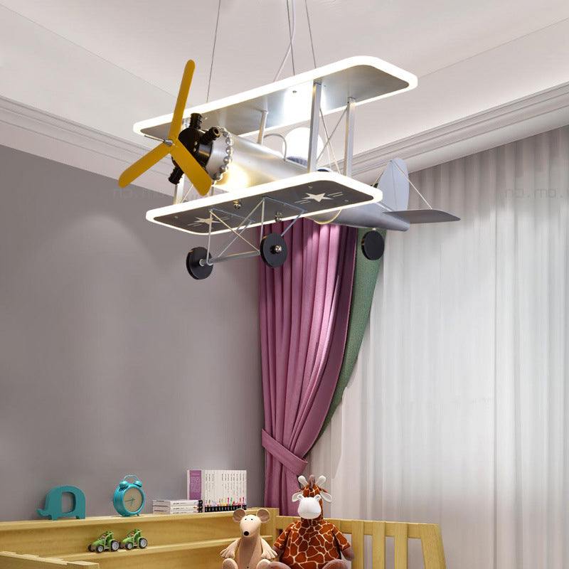 Cartoon Creative Personality Ceiling Pendant Light Metal Aircraft LED Hanging Light for Children Bedroom