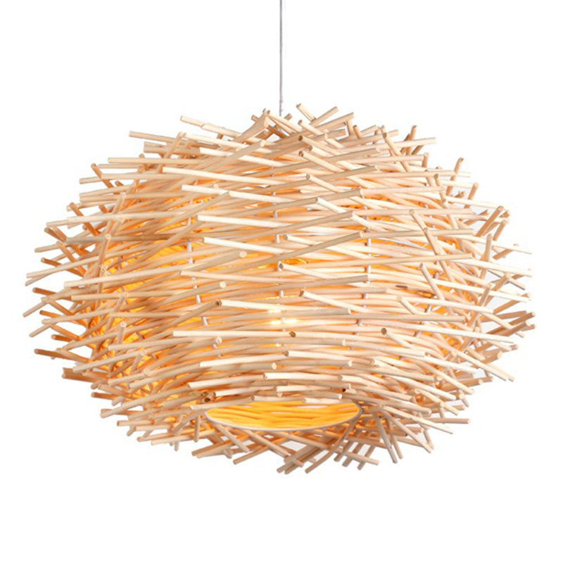 Modern Nest Design Indoor Lighting Fixture Rattan 1 Light Decorative Pendant Lamp in Beige