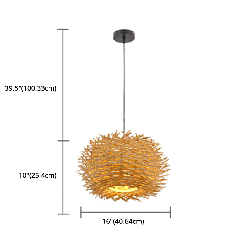 Modern Nest Design Indoor Lighting Fixture Rattan 1 Light Decorative Pendant Lamp in Beige