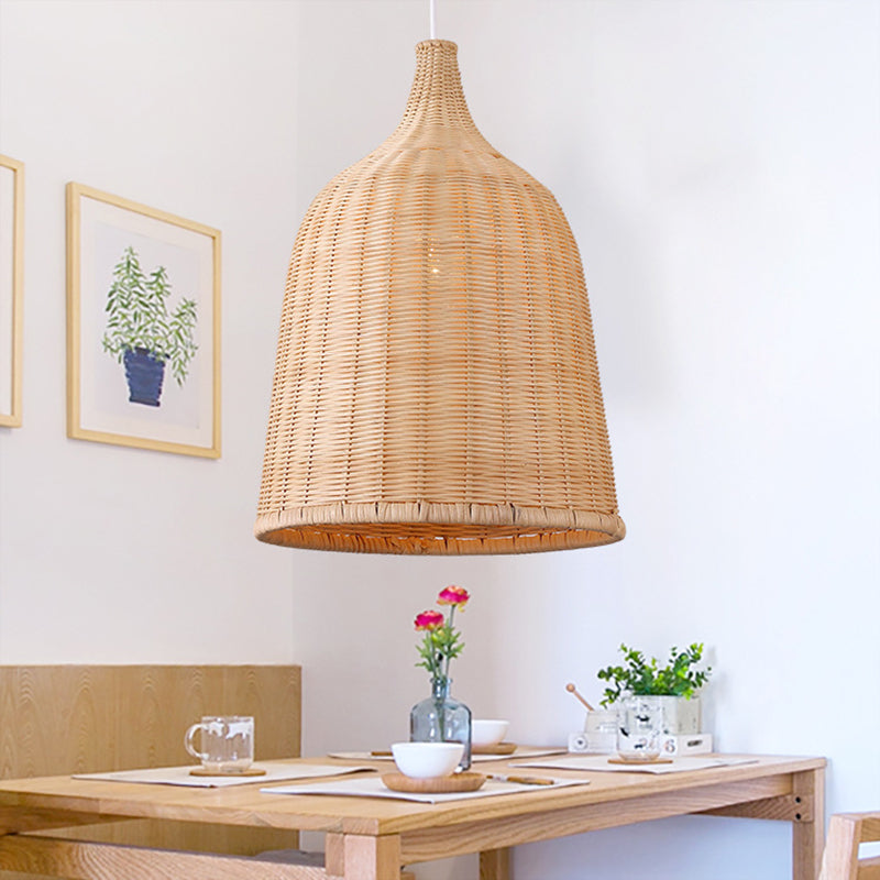 Handwoven Dome Pendant Light Fixture Chinese Bamboo Single Bulb Ceiling Light for Dining Table