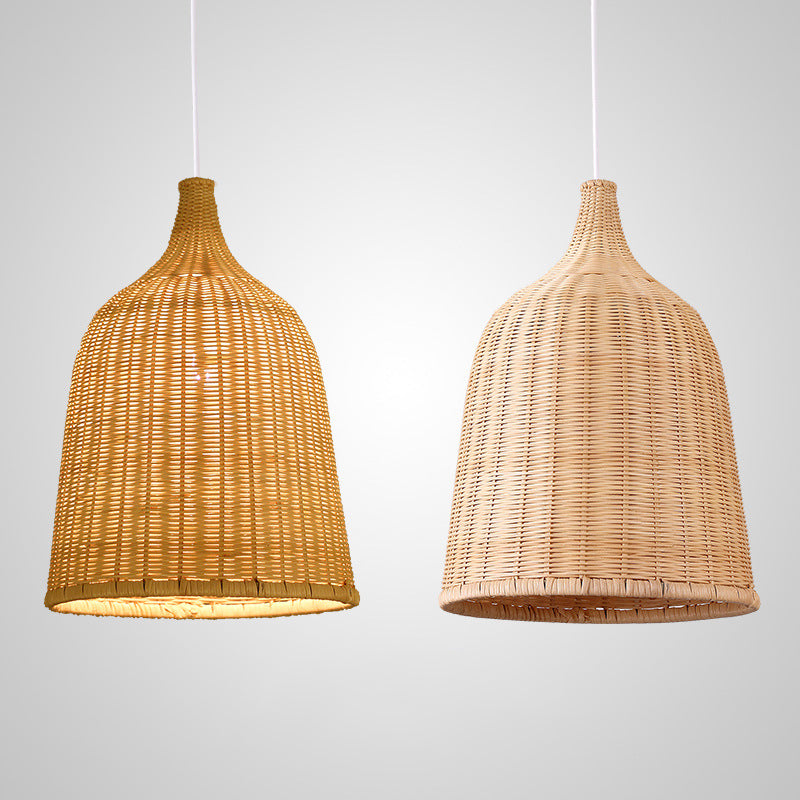 Handwoven Dome Pendant Light Fixture Chinese Bamboo Single Bulb Ceiling Light for Dining Table