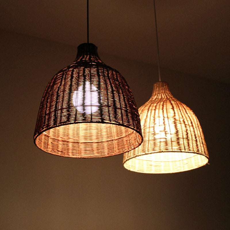Handwoven Dome Pendant Light Fixture Chinese Bamboo Single Bulb Ceiling Light for Dining Table