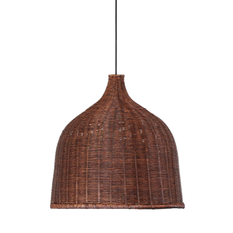 Handwoven Dome Pendant Light Fixture Chinese Bamboo Single Bulb Ceiling Light for Dining Table