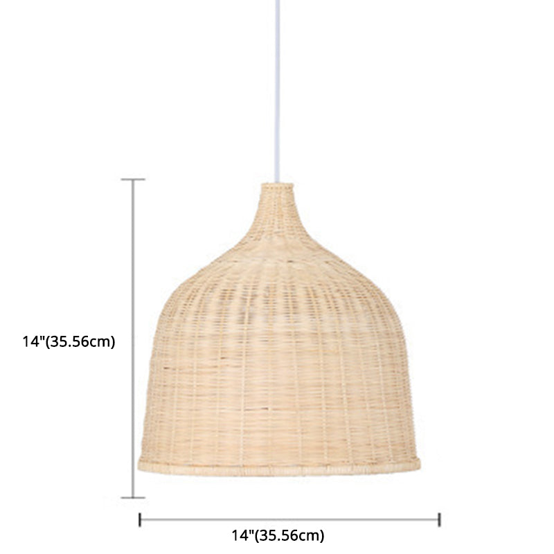 Handwoven Dome Pendant Light Fixture Chinese Bamboo Single Bulb Ceiling Light for Dining Table
