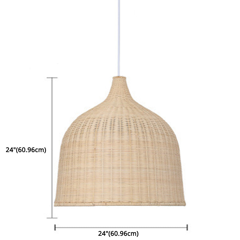 Handwoven Dome Pendant Light Fixture Chinese Bamboo Single Bulb Ceiling Light for Dining Table