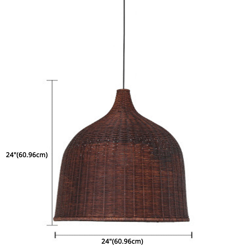Handwoven Dome Pendant Light Fixture Chinese Bamboo Single Bulb Ceiling Light for Dining Table