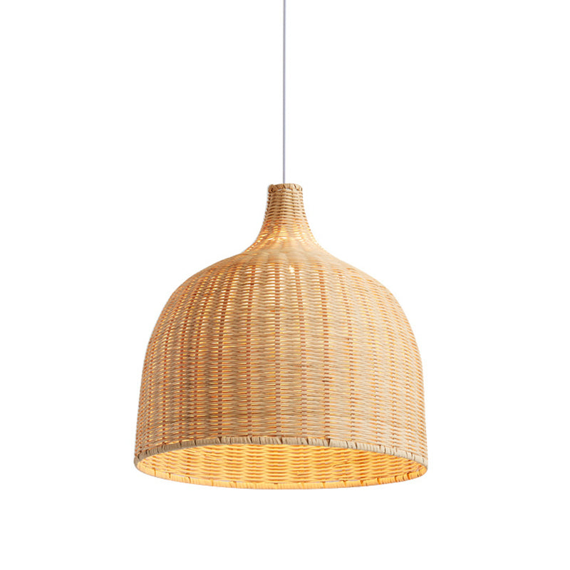 Handwoven Dome Pendant Light Fixture Chinese Bamboo Single Bulb Dining Table Ceiling Light in Beige