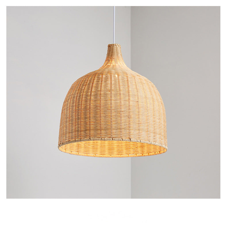 Handwoven Dome Pendant Light Fixture Chinese Bamboo Single Bulb Dining Table Ceiling Light in Beige