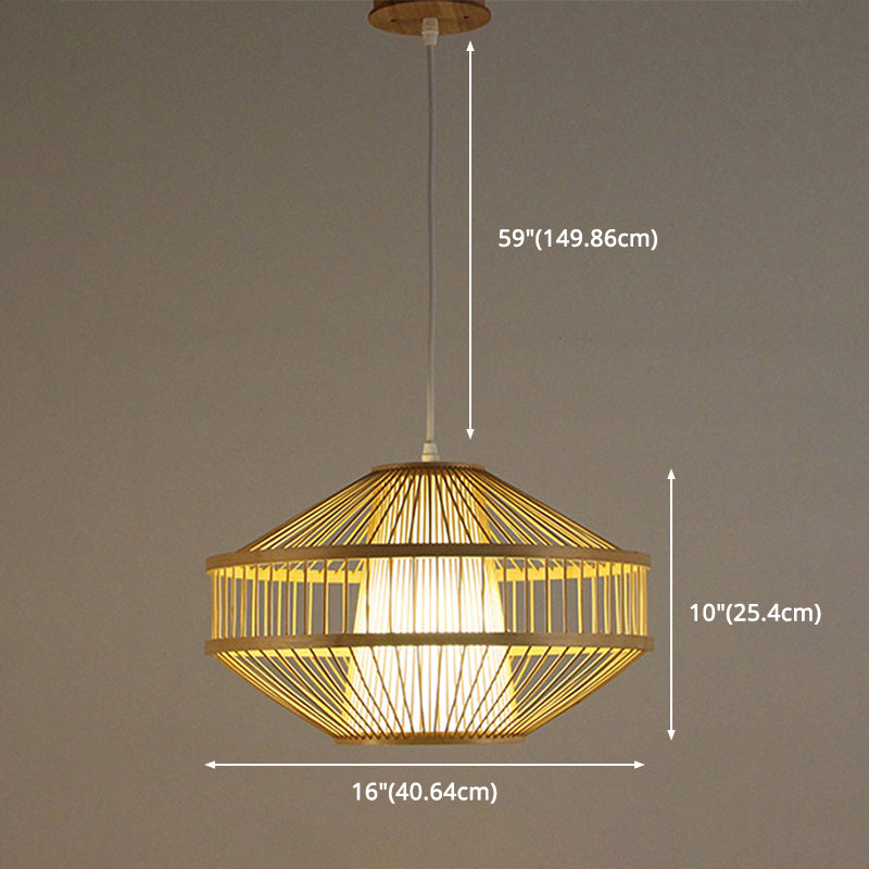 Globe Pendant Light Fixture Chinese Bamboo 1 Light Restaurant Hanging Lamp in Beige