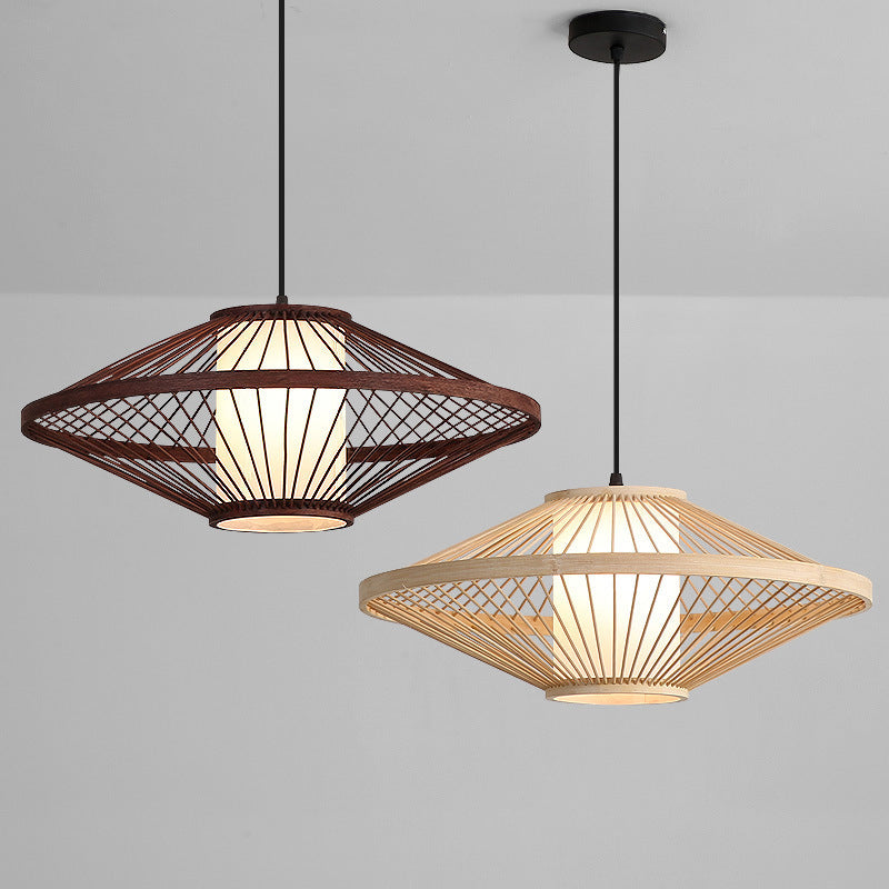 Flying Saucer Pendant Light Fixture Chinese Bamboo 1 Light Restaurant Suspension Pendant