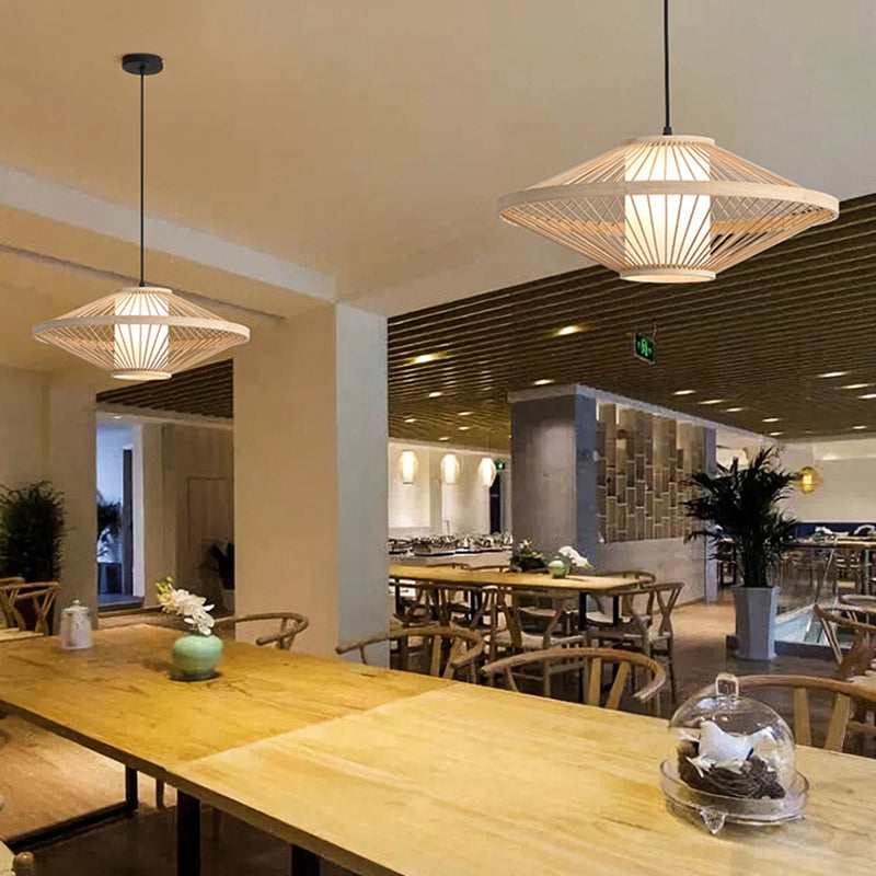 Flying Saucer Pendant Light Fixture Chinese Bamboo 1 Light Restaurant Suspension Pendant