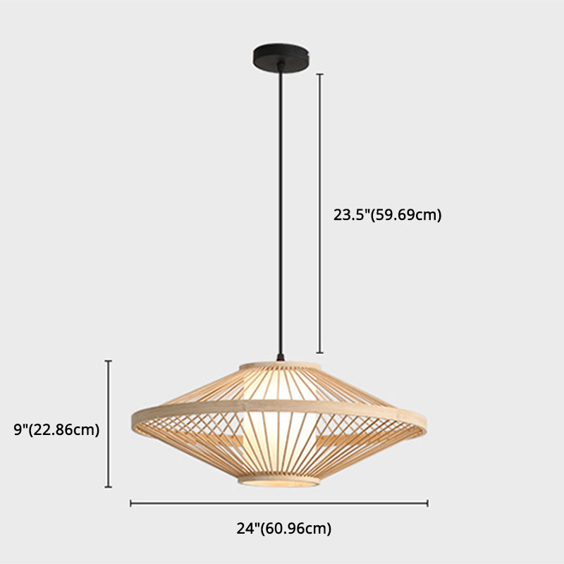 Flying Saucer Pendant Light Fixture Chinese Bamboo 1 Light Restaurant Suspension Pendant