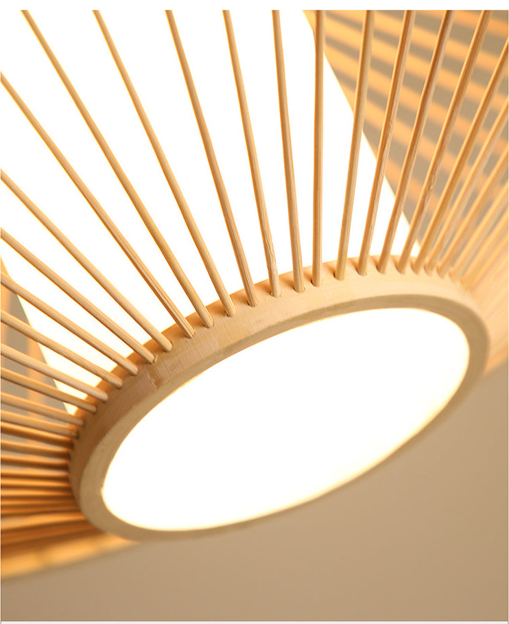 Flying Saucer Pendant Light Fixture Chinese Bamboo 1 Light Restaurant Suspension Pendant