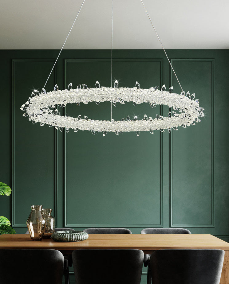 Circular LED Pendant Lamp Modern Minimalist Clear Crystal Living Room Hanging Ceiling Light
