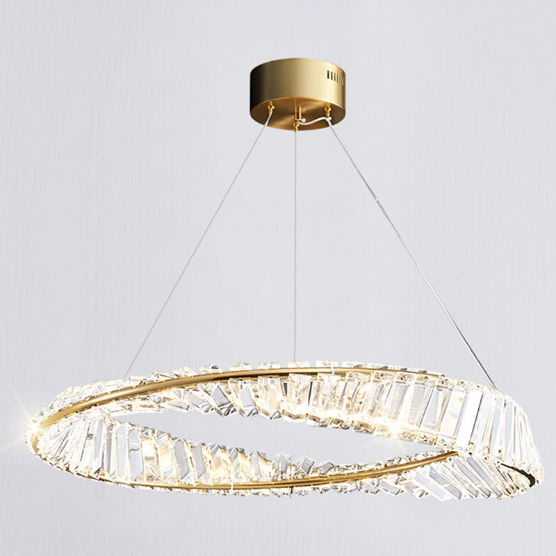 Circular Carousel LED Pendant Lamp Modern Minimalist Prismatic Crystal Living Room Hanging Ceiling Light