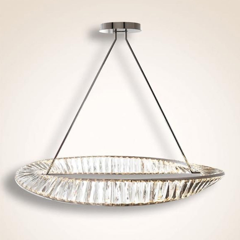 Circular Carousel LED Pendant Lamp Modern Minimalist Prismatic Crystal Living Room Hanging Ceiling Light