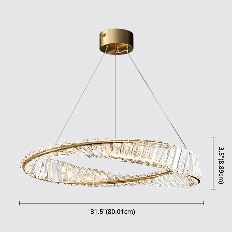 Circular Carousel LED Pendant Lamp Modern Minimalist Prismatic Crystal Living Room Hanging Ceiling Light