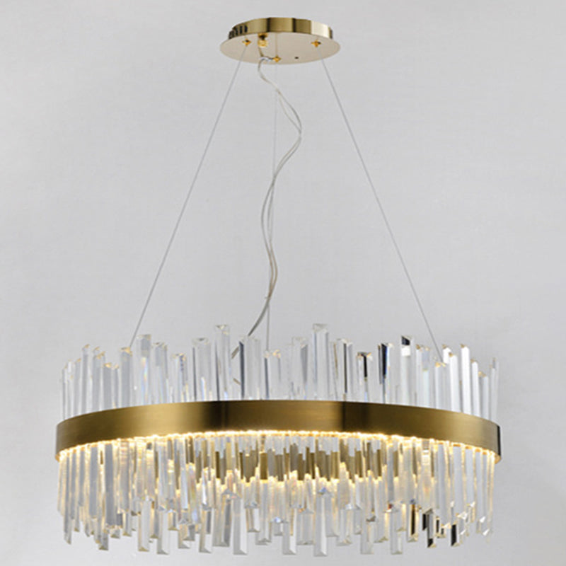 Gold Circular Hanging Ceiling Light Contemporary Crystal LED Suspended Light for Dining Room