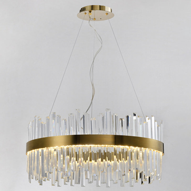 Gold Circular Hanging Ceiling Light Contemporary Crystal LED Suspended Light for Dining Room