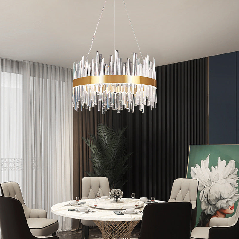 Gold Circular Hanging Ceiling Light Contemporary Crystal LED Suspended Light for Dining Room