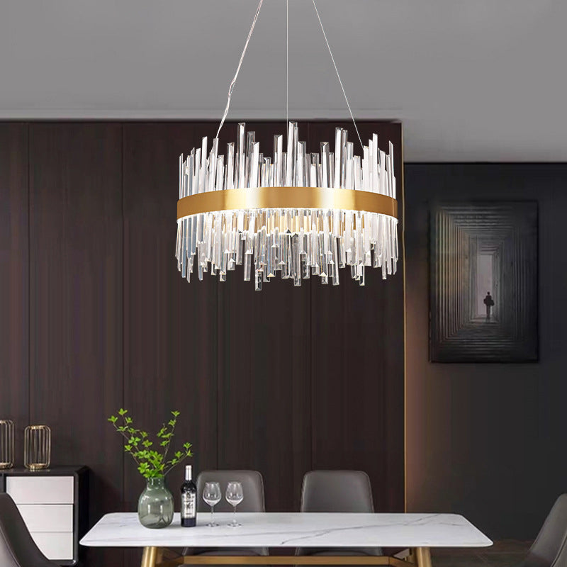 Gold Circular Hanging Ceiling Light Contemporary Crystal LED Suspended Light for Dining Room
