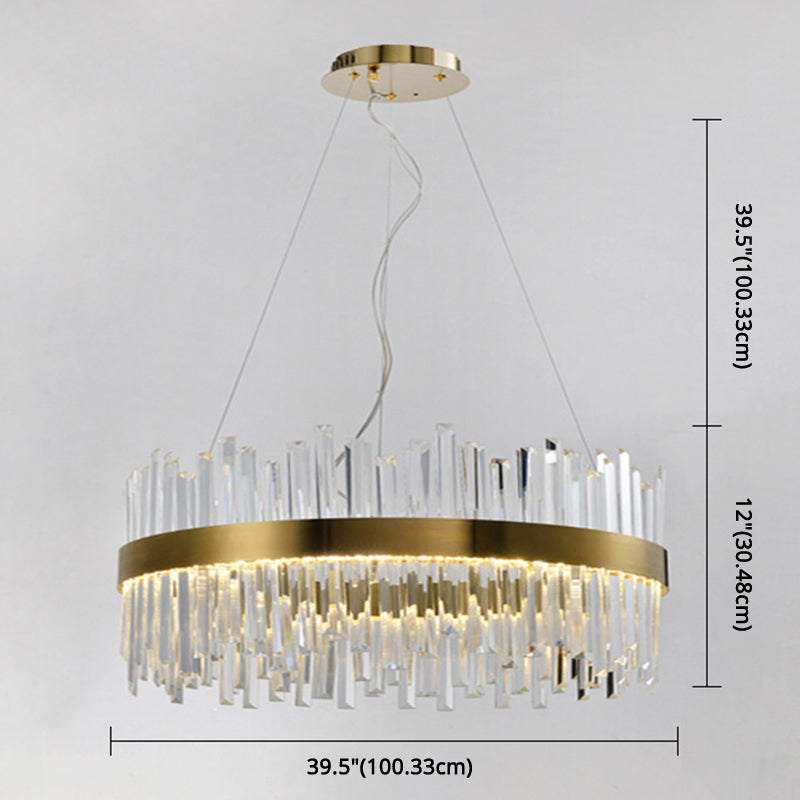 Gold Circular Hanging Ceiling Light Contemporary Crystal LED Suspended Light for Dining Room