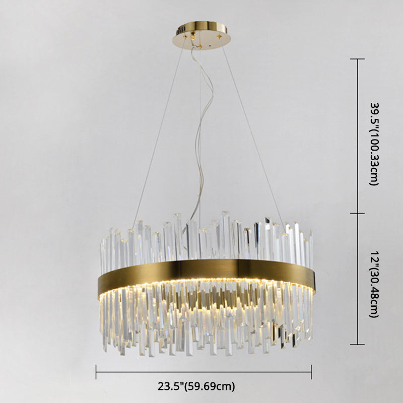 Gold Circular Hanging Ceiling Light Contemporary Crystal LED Suspended Light for Dining Room