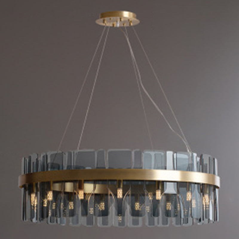 Gold Circular Pendant Lamp Modern Minimalist Smoked Glass Living Room Hanging Ceiling Light