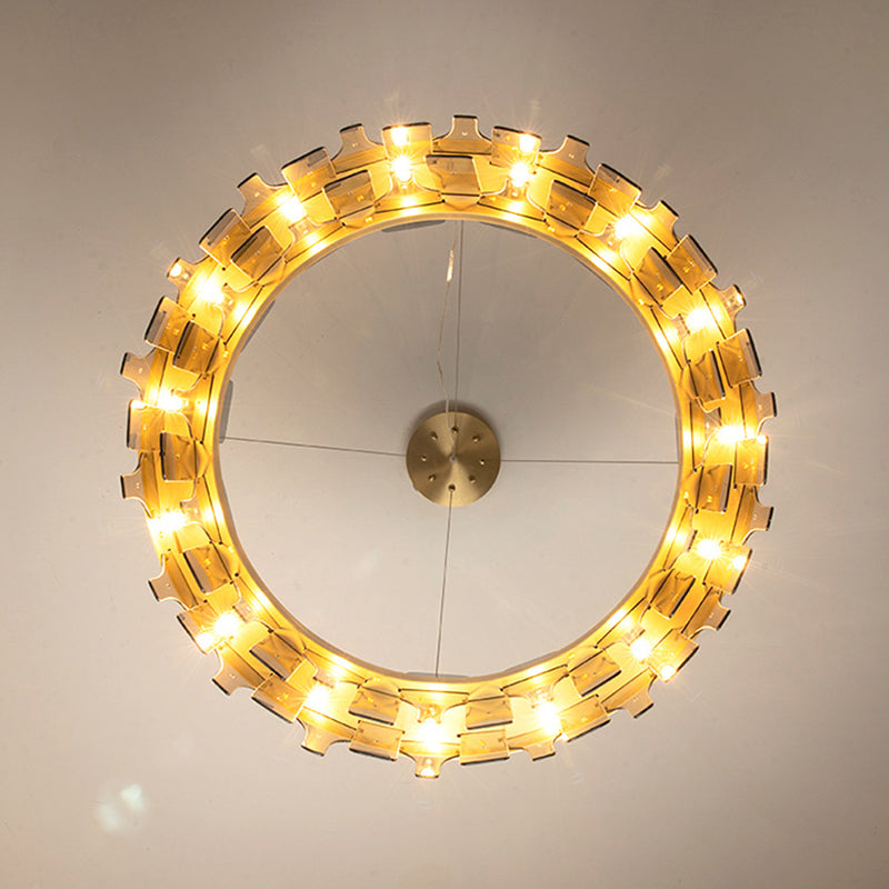 Gold Circular Pendant Lamp Modern Minimalist Smoked Glass Living Room Hanging Ceiling Light