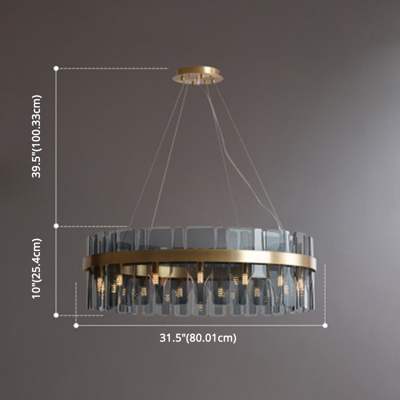 Gold Circular Pendant Lamp Modern Minimalist Smoked Glass Living Room Hanging Ceiling Light
