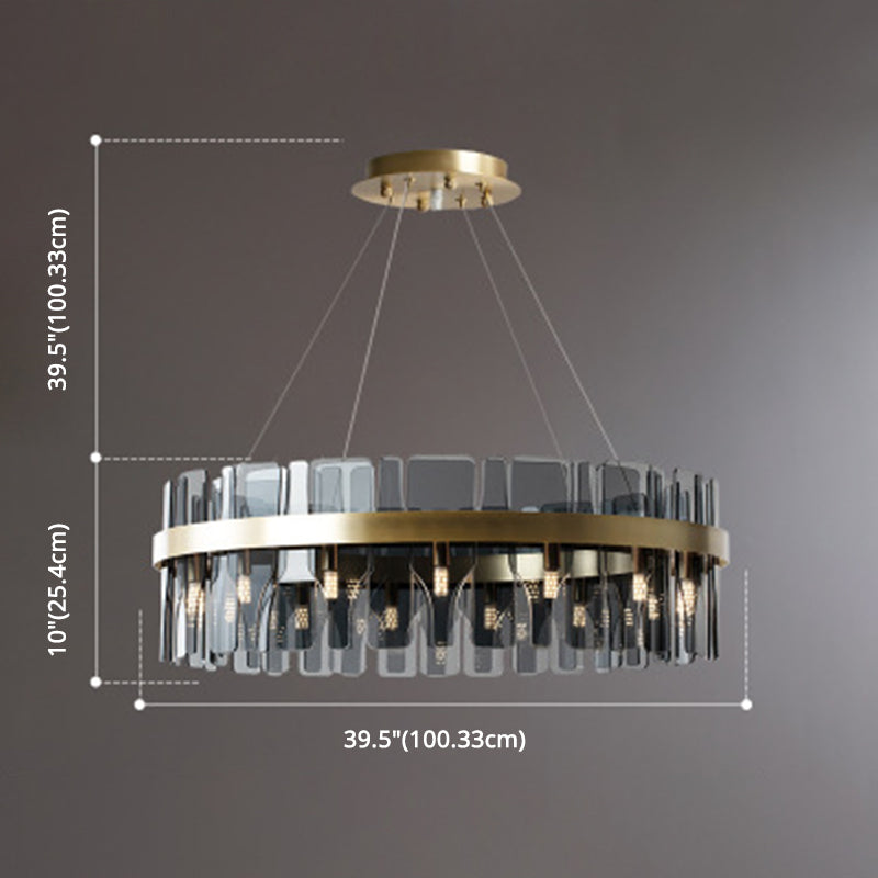 Gold Circular Pendant Lamp Modern Minimalist Smoked Glass Living Room Hanging Ceiling Light