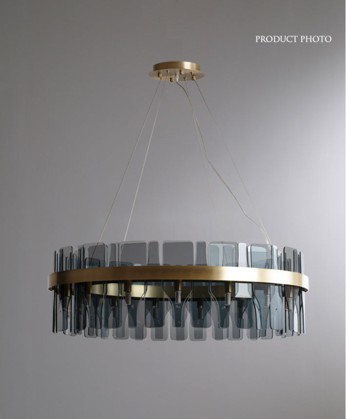 Gold Circular Pendant Lamp Modern Minimalist Smoked Glass Living Room Hanging Ceiling Light