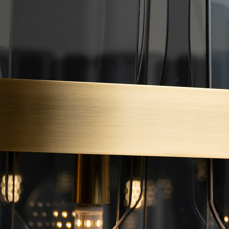 Gold Circular Pendant Lamp Modern Minimalist Smoked Glass Living Room Hanging Ceiling Light