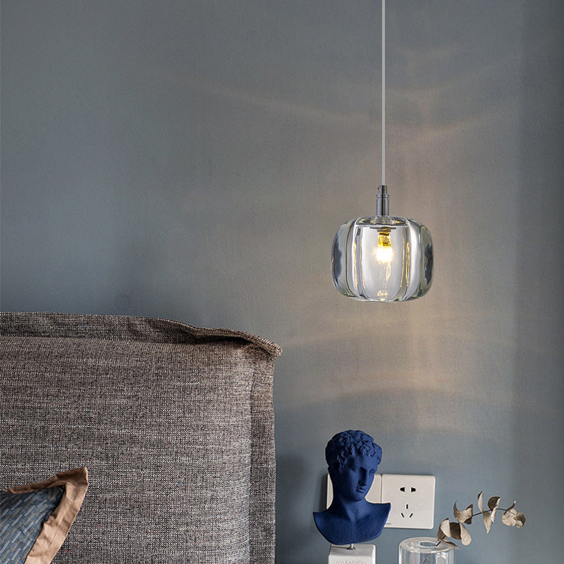 Melon Shaped Dining Room Pendulum Light Crystal 1-Light Postmodern Minimalist Hanging Lamp Kit