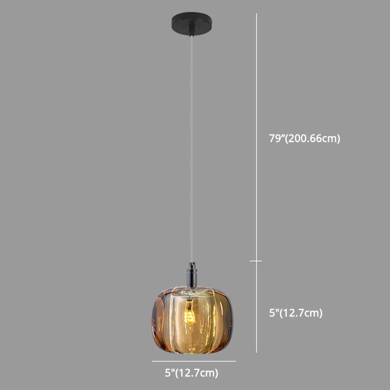 Melon Shaped Dining Room Pendulum Light Crystal 1-Light Postmodern Minimalist Hanging Lamp Kit