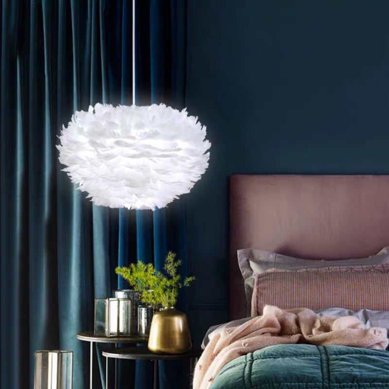White Feather Pendant Lighting Modern Nordic Creative Globe Hanging Ceiling Light for Bedroom